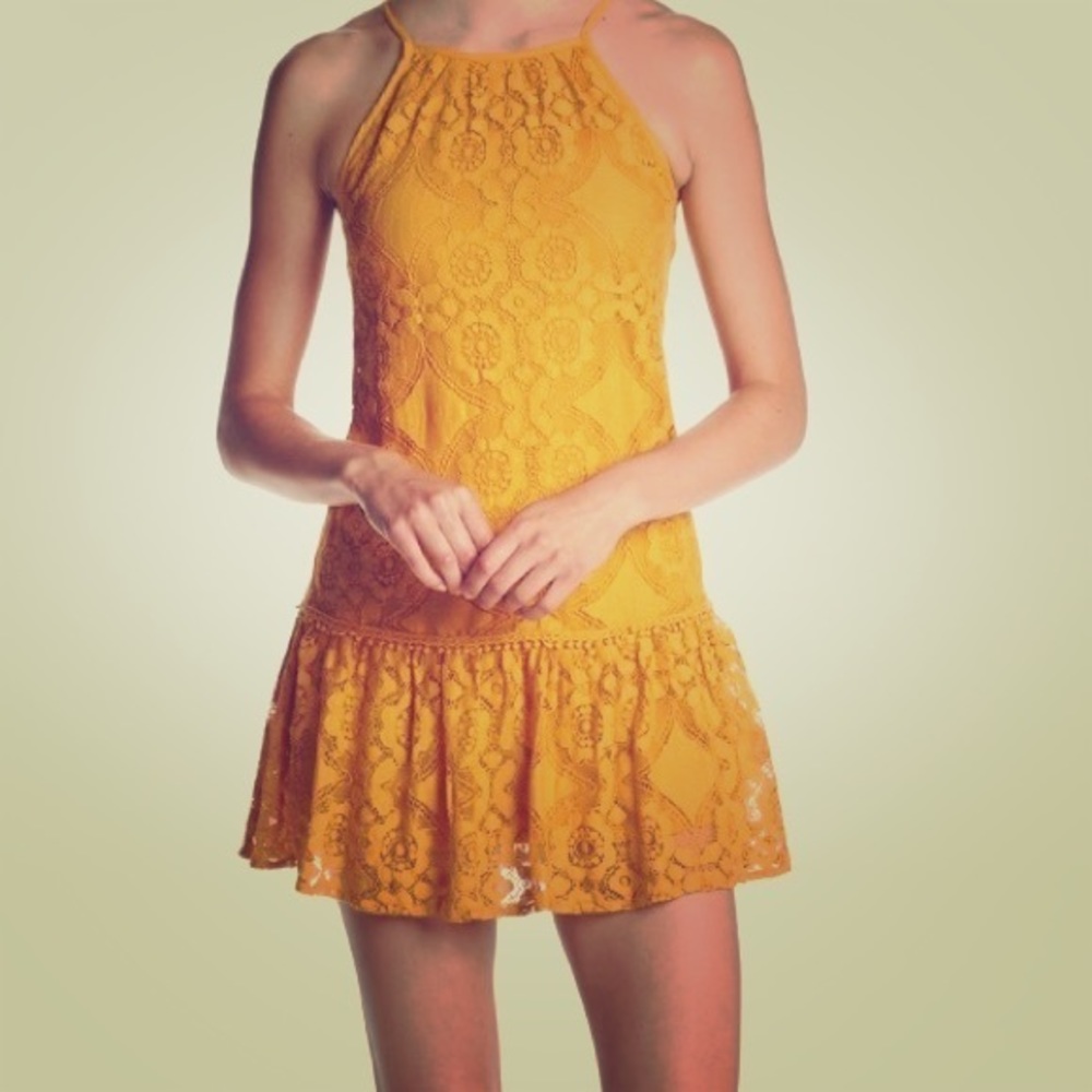 NWT Skylar & Jade Mustard Lace Mini Dress M/L